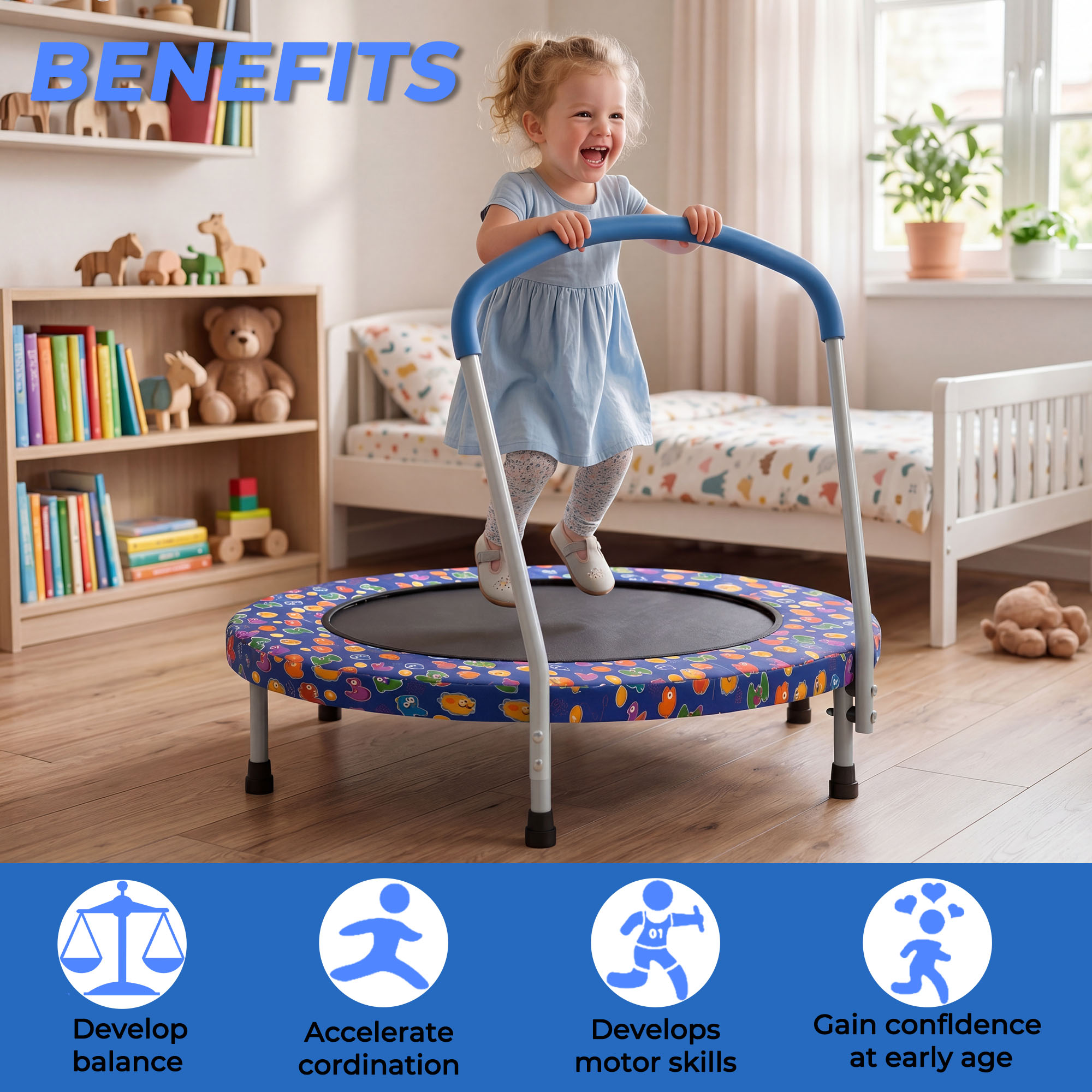 Mersco 36-Inch Kids Trampoline with Handle Bar photo 2