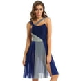 thumbnail image 3 of Linjinx Women Sleeveless Mesh Color Block Leotard Dress Lyrical Modern Dancewear Navy Blue M, 3 of 7