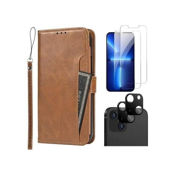 SaharaCase iPhone 14 6.1" Protection Bundle Folio Wallet Case with Tempered Glass Screen and Camera
