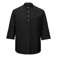 thumbnail image 3 of Polo Shirts for Men Casual Solid Color 3/4 Sleeve Button Stand Collar Tops Comfortable Streetwear Loose T Shirts for Man Black L, 3 of 9