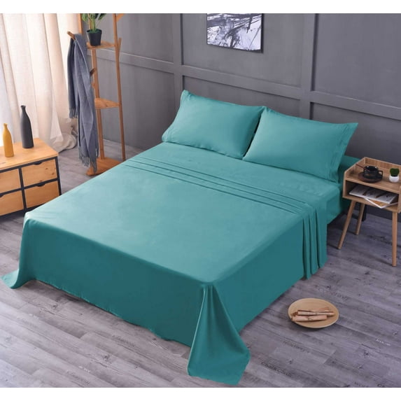 the Season Essentials Wrinkle Free Sheet Sets with Deep Pockets & Stain Resistant, 1800 Thread Count Bamboo Based – Teal, Twin