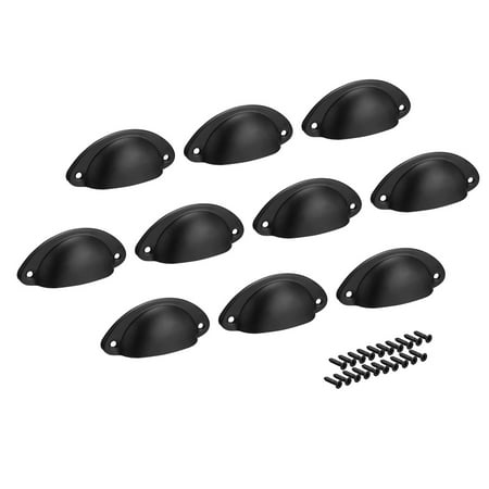 Black Handle Cabinet Pull - 66mm Hole Centers Cup Shell Drawer Cupboard Cabinet Pull Handle Black 10 Pack