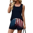 thumbnail image 4 of Iaqnaocc 2 Piece Sets for Women 4th Of July Summer American Flag Stars Striped Flag Tank Square Neck Sleeveless and Elastic Waist Shorts Travel Lounge Sets for Women Black M, 4 of 6