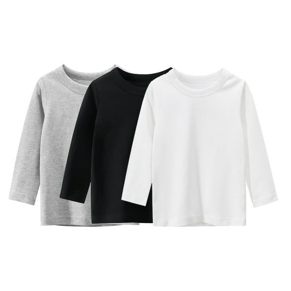 Bellafa Toddler and Little boys Girls 3-Pack Long Sleeve Crew neck T-Shirts Multicolor Cotton Tops Shirt 2-8 Years Black White