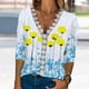 thumbnail image 5 of Blusa de manga 3/4 Top Escote en V Blusa informal con ribete de encaje ajustada Camisa para mujer Citas de verano Amarillo S, 5 of 7