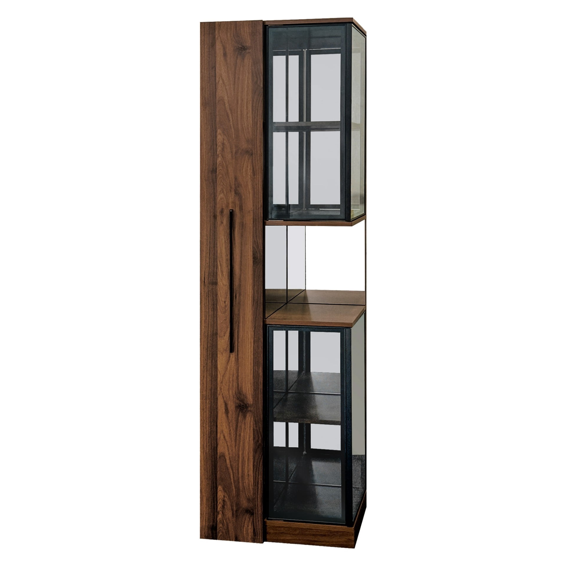 70" Display Cabinet with Glass Doors and LED Lights, 5 Tier Curio Cabinet with Pull Out Shelves, Wooden Storage Bookcase for Living Room Dining Room, Walnut
