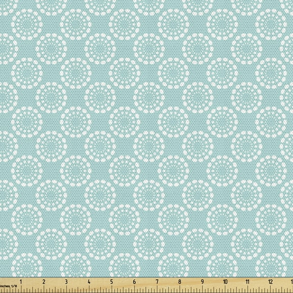 Aqua Upholstery Fabric by the Yard, Sun Flower with Dots Geometric Vintage Hippie Round Art Image, Decorative Fabric for DIY and Home Accents, 2 Yards, Seafoam and White by Ambesonne