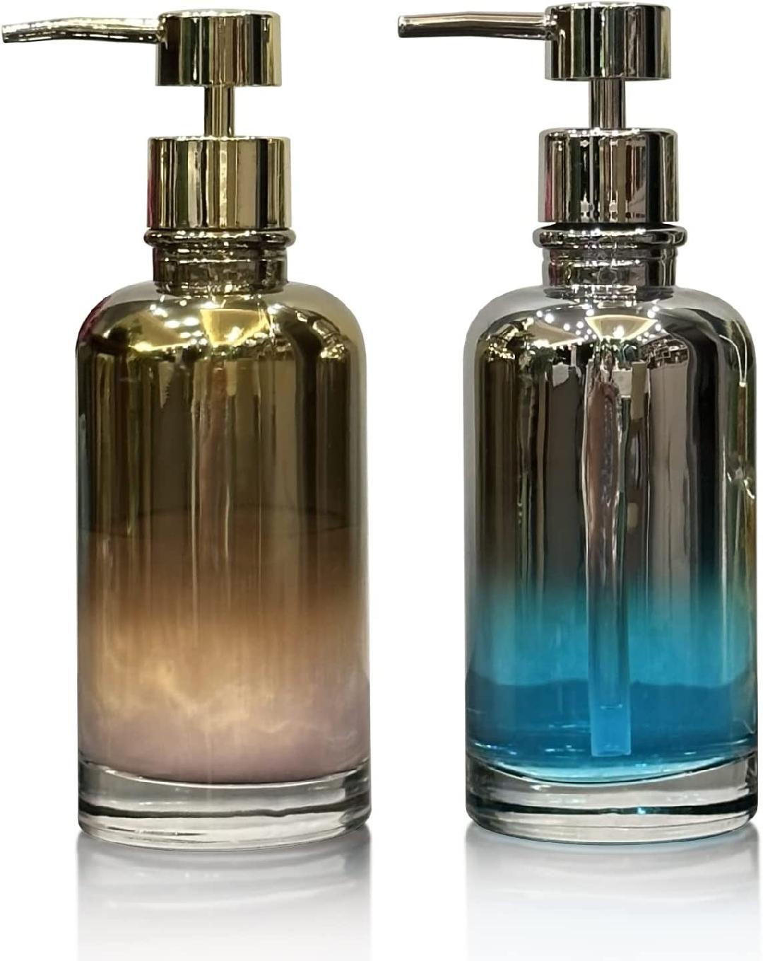 Electroplated Thick Glass Soap Lotion Dispensers Set for Bathroom