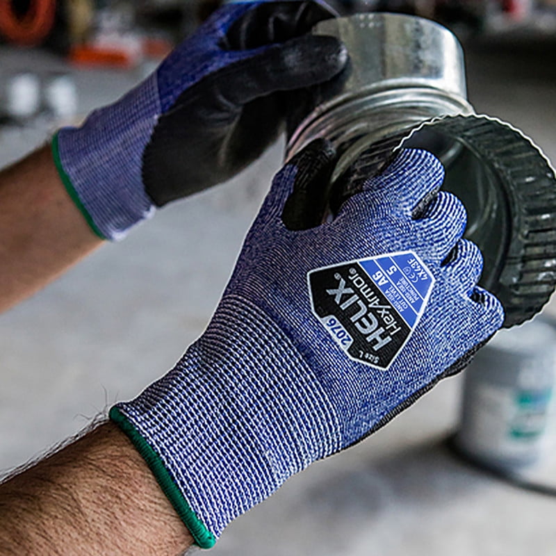 HexArmor Helix 2076-L Cut Level A6 Gloves, 13-Gauge HPPE/Steel/Fiberglass Shell, PU Palm Coating