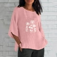 thumbnail image 2 of Fvwitlyh T-Shirt Robe Femmes Été Femmes 3 de 4 Manches Col Rond Imprimé Floral en Vrac T-Shirt Casual Lin Tunique Tee Chemisier Rouge, M, 2 of 5