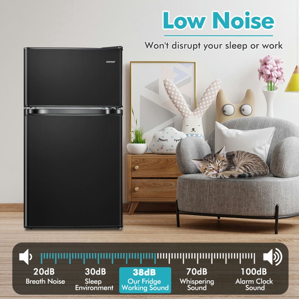 Topcobe 3.2 Cu. Ft Compact Mini Fridge with 5 Temperature Settings, Double Door Mini Fridge with Freezer for Bedroom Office or Dorm - Black