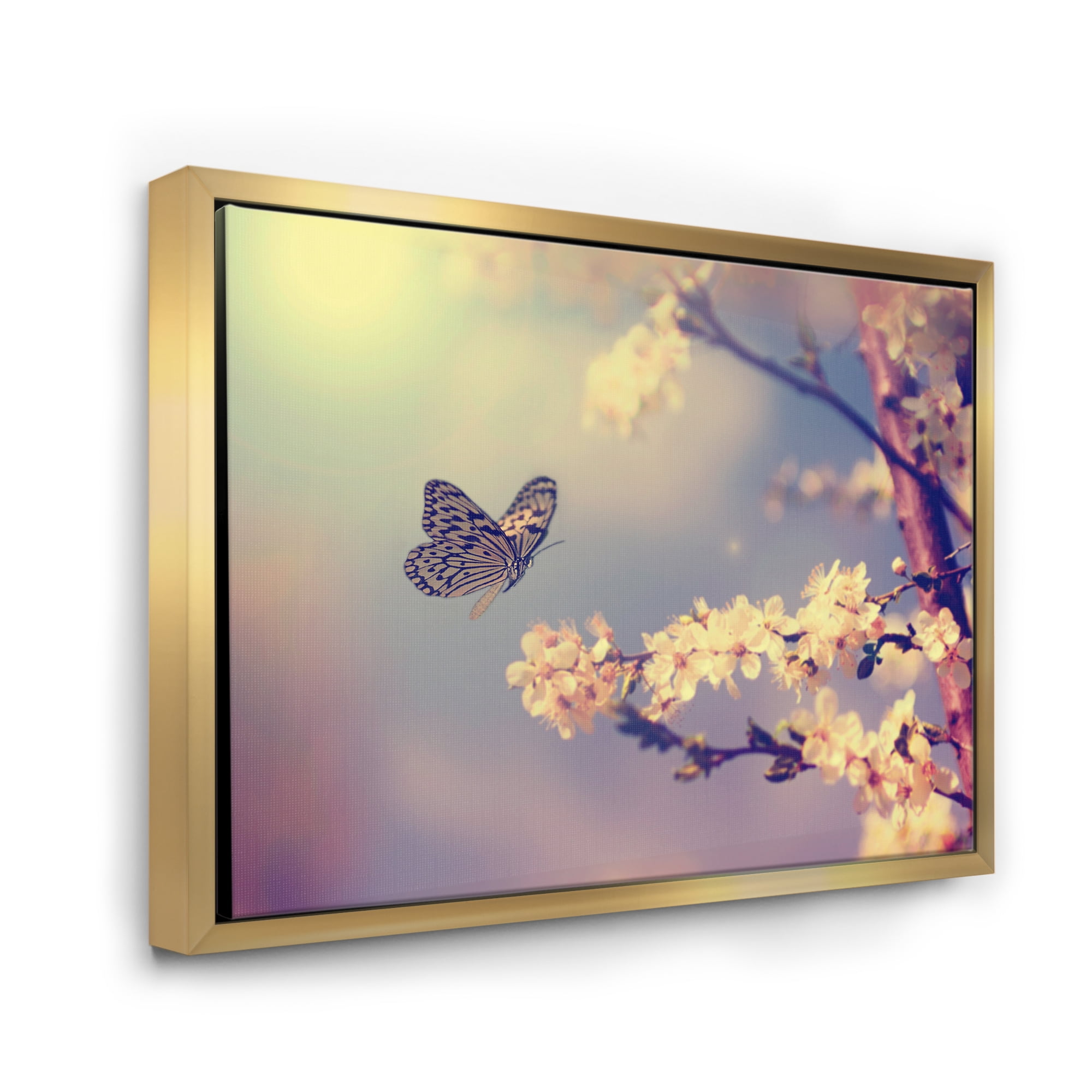 Designart 'Ancient Butterfly Flying To A White Flower' Traditional Framed Canvas Wall Art Print