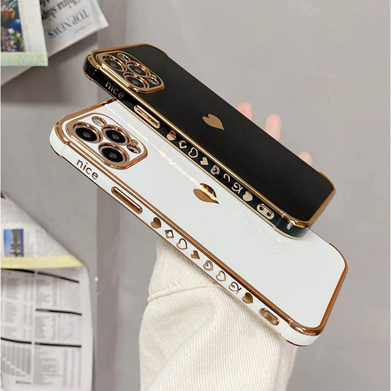 Designed For Iphone 13 Pro Max Case For Women,luxury Love Heart Plating  Phone Case With Camera Protection,soft Tpu Bumper With Small Love  Pattern,airb