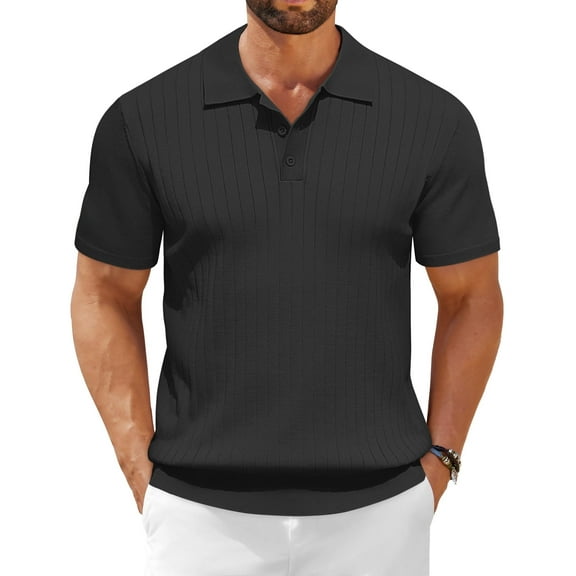 COOFANDY Men's Polo Shirts Short Sleeve Ribbed Knit Polo T Shirts Business Casual Golf Shirt Collar T Shirt