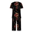 thumbnail image 5 of yievot Women's Casual Pajama Set 2 Piece Loungewear Short Sleeve V Neck T-Shirt and Capri Pants Sleepwear Set, 5 of 7