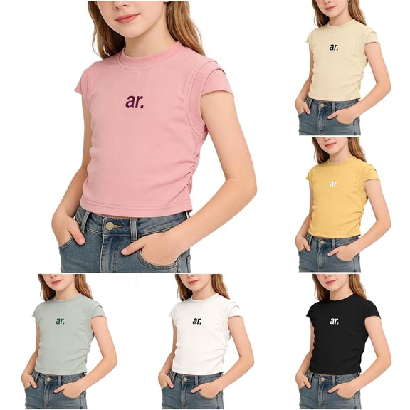 Guluxicc Kids Girls T-Shirts Trendy Summer Cotton Short Sleeve Tee Cute Streetwear Top for 1-12 Years