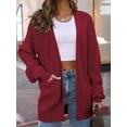 thumbnail image 3 of Women's Dark Blue Ribbed Knit Bolero Open-Front Cardigan - Long Sleeve Slim-Fit Wrinkle-Resistant with Pockets M, 3 of 16