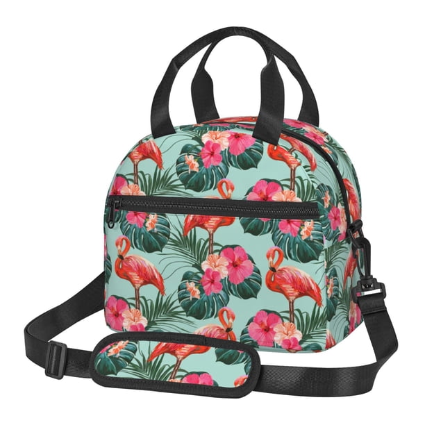 Balery Palm Leaves Flamingo Bolsa de Almuerzo Impresa, Caja de Almuerzo Reutilizable, Bolsa Térmica Aislada para Almuerzo, Bolsa Antiderrames