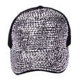 thumbnail image 4 of Gorra de béisbol ajustable con cristales de diamantes de imitación y tachuelas para mujer, sombrero para el sol de tela vaquera brillante liso, color plateado ladrillo completo, 4 of 5