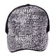 thumbnail image 4 of Gorra de béisbol ajustable con cristales de diamantes de imitación y tachuelas para mujer, sombrero para el sol de tela vaquera brillante liso, color plateado ladrillo completo, 4 of 5