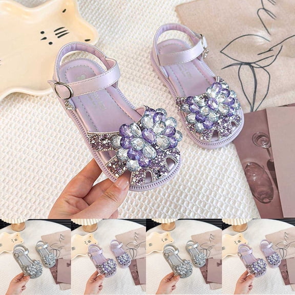 Jinhomg Toddler Girls Sandals Little Girls Kids Sequin Shoes Lightweight Comfy Wedding School Party Sandals Purple 30