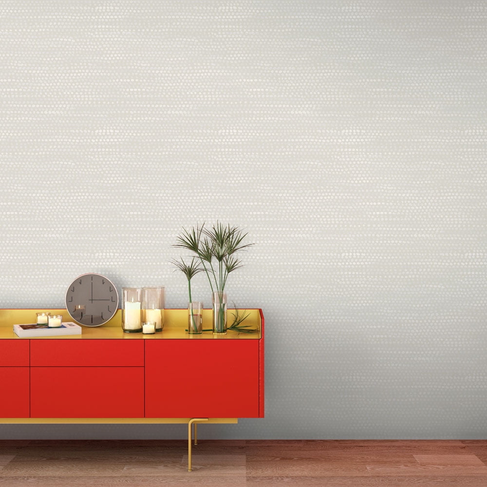 Tempaper Moire Dots Metallic Pearl Grey Peel and Stick Wallpaper, 20.5" x 9'