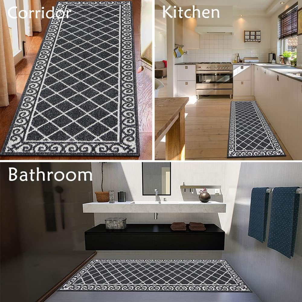 Yamaziot 2'x6' Hallway Runner Rug Washable Kitchen Floor Runners for Hallway, Non Skid Entryway Mat Low Profile Inside Doormat, Black
