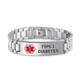 thumbnail image 1 of Type 1 Diabetes Identification Medical ID Band Link Bracelet for Men 8 Inch Steel Custom Engraved, 1 of 4