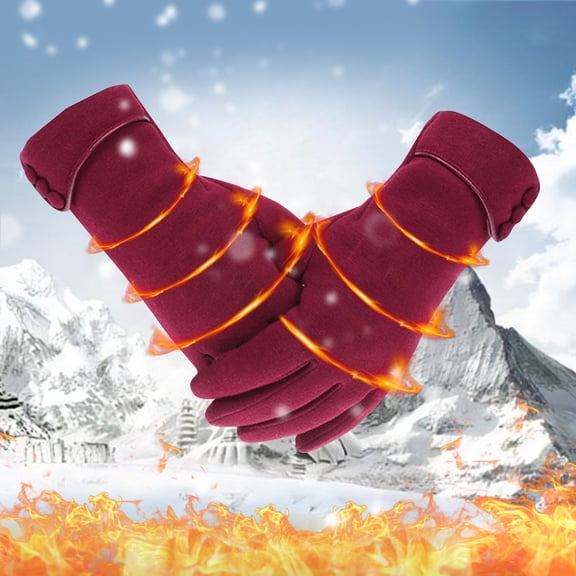 PInxai Winter Gloves for Women Fleece Lined Solid Color Cold Weather Gloves Warm Comfy Outdoor Fashion Gloves,Red,Free Size