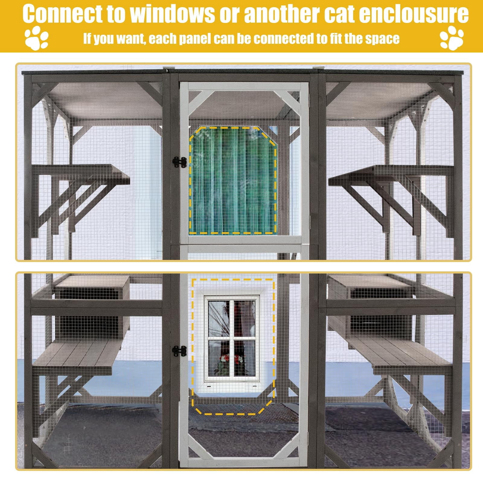 Gowoodhut Catio Cat Enclosures Outdoor Wooden Weatherproof Cat House with Multi Platforms
