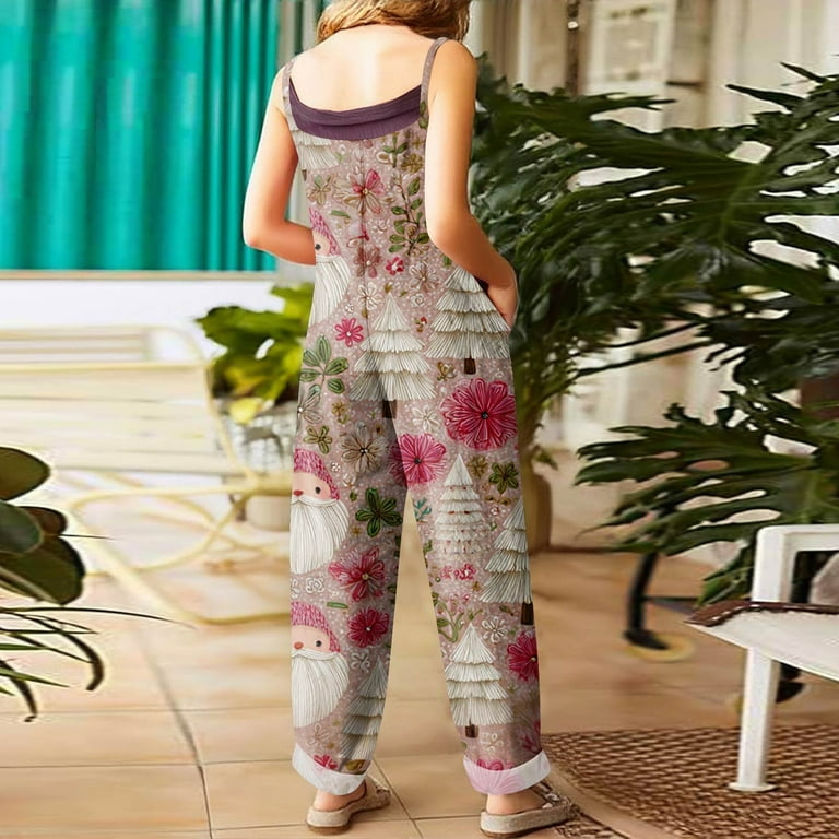 Fgvctg Womens Christmas Jumpsuits Wide Leg Womens Overall Straps