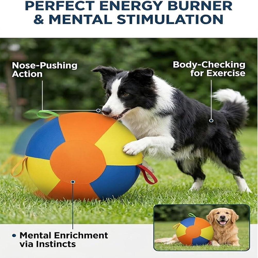 Calming Jumbo Ball for Dogs, Giant Herding Ball with Reinforced Handles & Fast Pump, Durable Tear-Resistant Interactive Toy for Large Breed Training Play