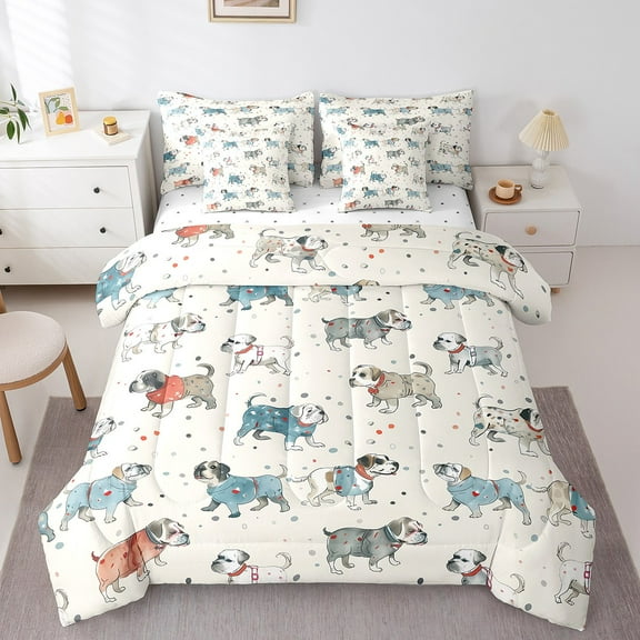 Erosebridal Animal Dog Bedding Sets Twin Size,Cartoon Pet Comforter Sets with Sheets,Ultra Soft Reversible Bed in a Bag Twin size,Teenager Bedroom Decor,7pcs
