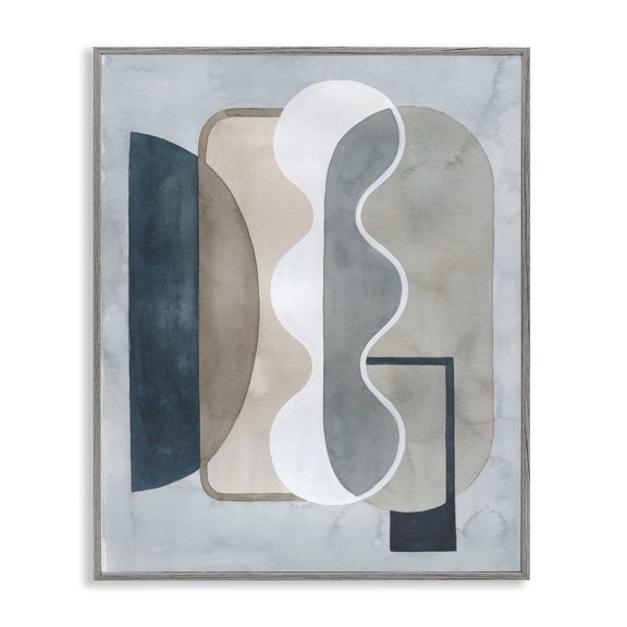 Stupell Industries Wavy Opaque Shapes Abstract Painting Gray Framed Art Print Wall Art, 24 x 30