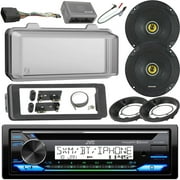 JVC KD-T91MBS CD Player Bluetooth USB AUX AM/FM Radio Receiver with Radio Cover, 2x Kicker 6.5" 300W 2-Way Speakers with Adaptors, Handlebar Controls (Bundle Fits Select 1998-2013 Harley Motorcycles)