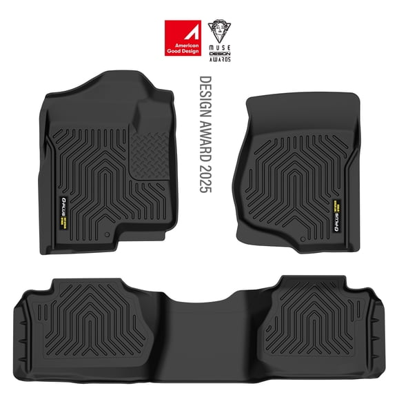 TPE Floor Mats Fit for Chevy Silverado GMC Sierra 1500 2500 3500 Extended Cab 2007-2013 1st & 2nd Row Truck Accessories Cargo Liners All Weather Protection 3PCS Black Alfombras para Carro
