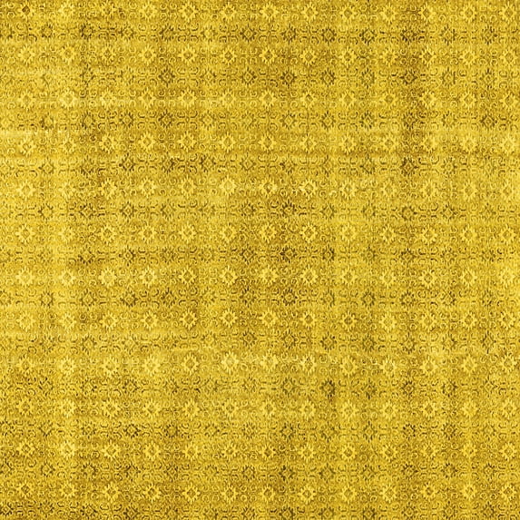 Ahgly Company Machine Washable Indoor Square Abstract Yellow Contemporary Area Rugs, 7' Square