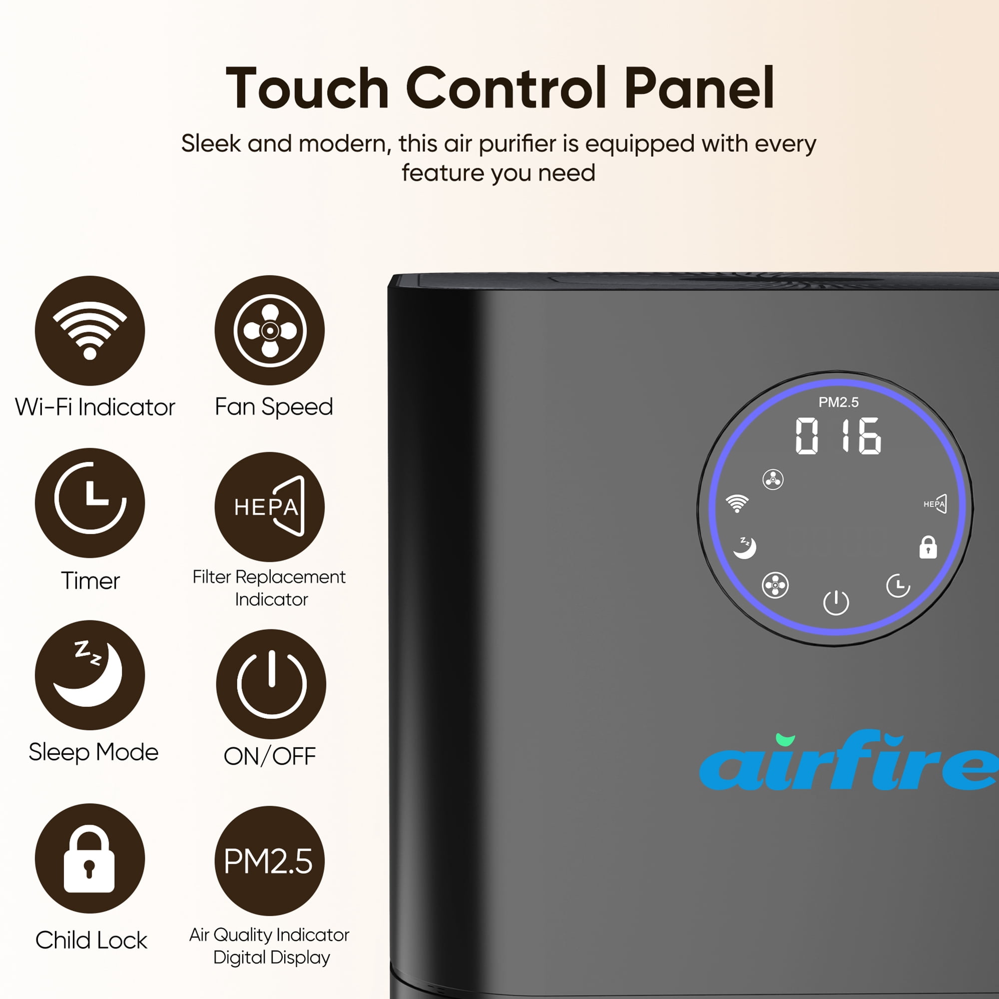 AIRFIRE HEPA Air Purifier for Large Rooms 3500 Sq.ft, WiFi Air Purifiers for Wildfire, Smoke, Pet Dander&Odor, Dust, Pollen, AP404, Black