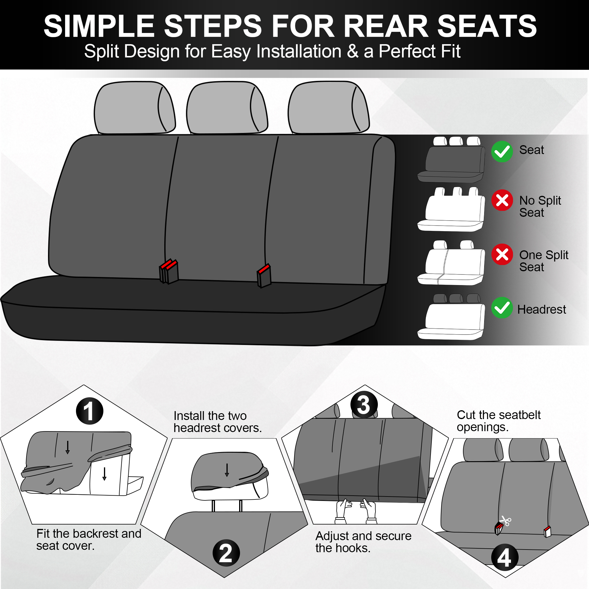 FLORAY 9-Piece Universal Car Seat Covers, Gray, Airbag Safe photo 6