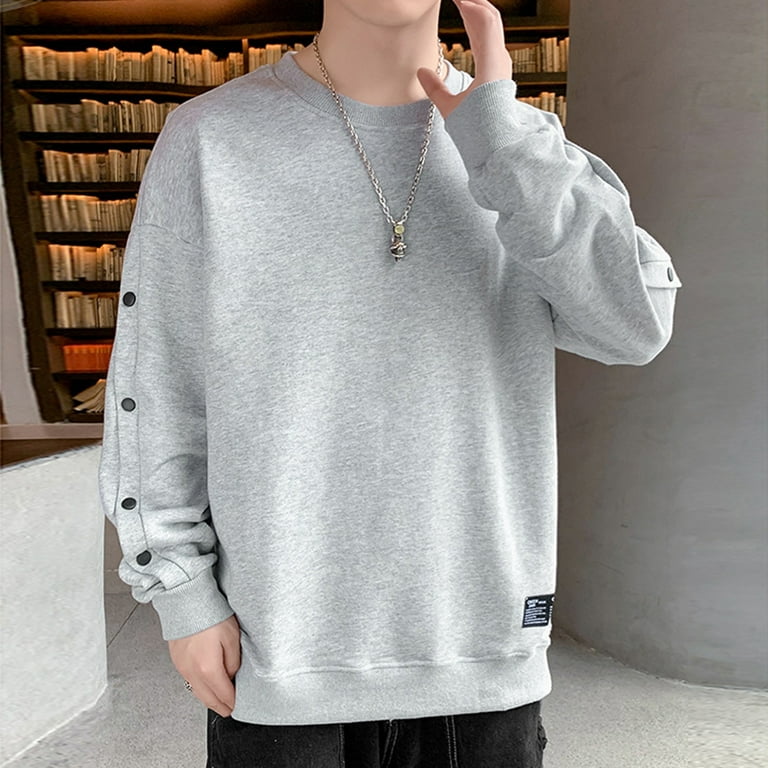 adviicd Men's Fashion Hoodies & Sweatshirts Mens Distressed Sweatshirt Male  Casual Solid Button Hoodless Off Shoulder Sleeve Round Side Slit