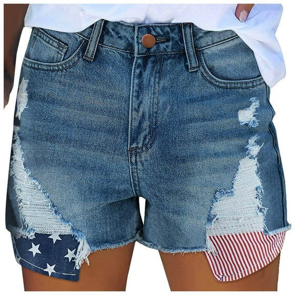 GEWSEY Women's Cut Off Denim Jean Shorts Ripped Distressed (Blue, M)