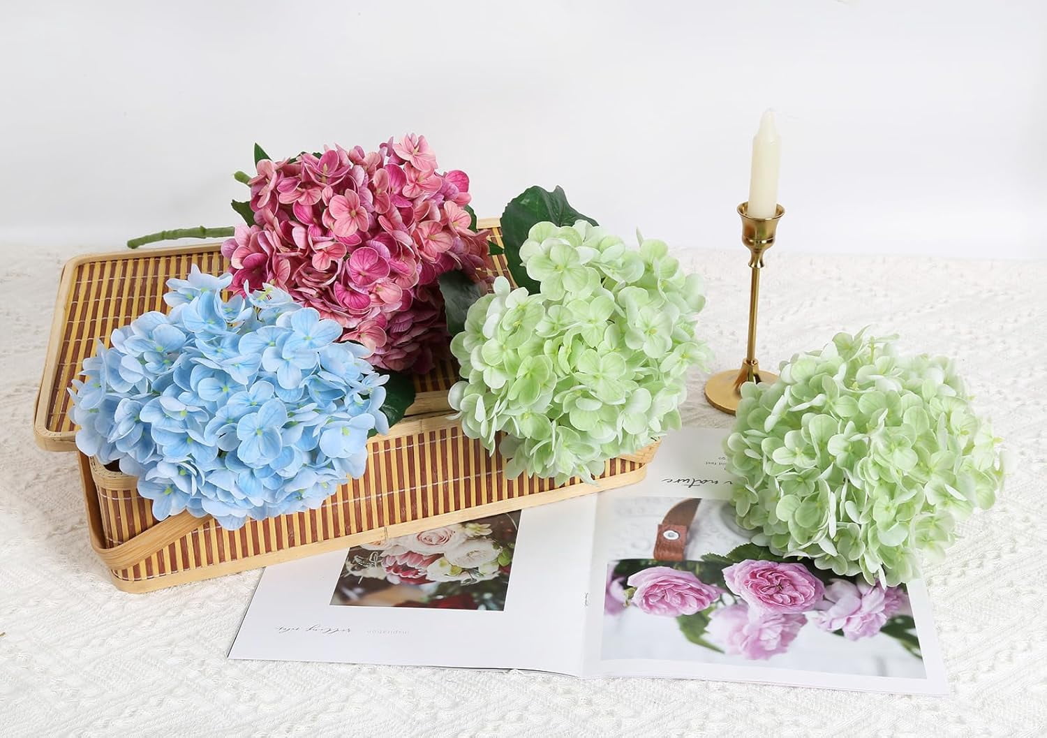 4Pcs Real Touch Hydrangea Artificial Flowers, Fake Hydrangea Flowers, 17" Lifelike Faux Hydrangea Flowers for Wedding Bouquet Home Decor Centerpieces green