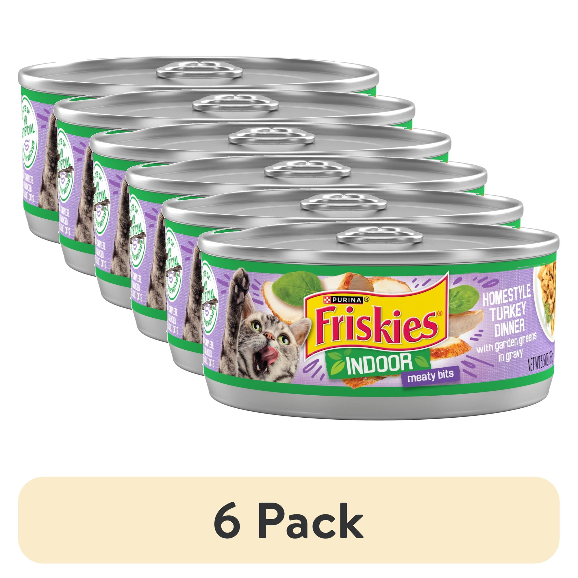 (6 pack) Purina Friskies indoor Meaty Bits Turkey Dinner, Wet Cat Food, 5.5 oz Cans, 24 Pack