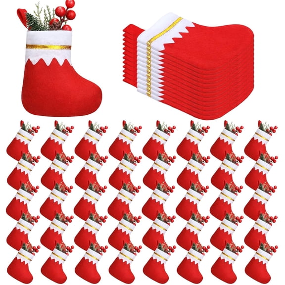 24Pcs 5 Inch Mini Christmas Stockings Bulk Red Felt Christmas Stockings Christmas Tree Hanging Ornaments for Family Christmas Holiday Decorations DIY Craft Christmas Kids Stocking Bags