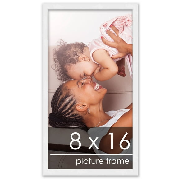 8x16 White Wood Picture Frame - UV Acrylic, Foam Board Backing, Hanging Hardware