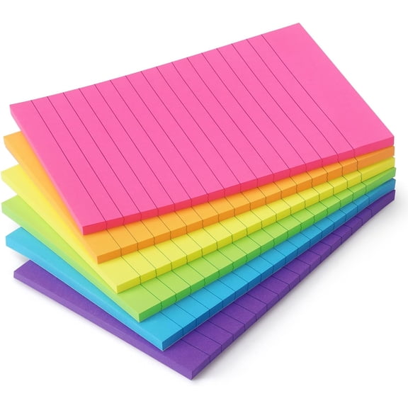 6 Pads Lined Sticky Notes with Lines 4x6 Self-Stick Notes Bright Color Sticky Notes, 45 Sheets/Pa
