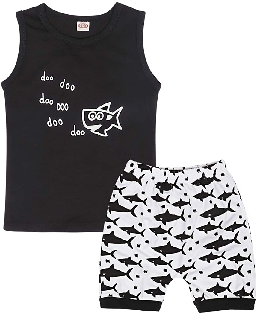 Summer Boys Toddler Cartoon Print Clothes Short Sleeve Tee Tops and Short Pants Outfit Set Beach