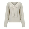 thumbnail image 2 of Pullover Sweaters for Women 2025 Long Sleeve V Neck Cute Bow Front Knitted Sweater Tops Fall Winter Outfits, 2 of 4