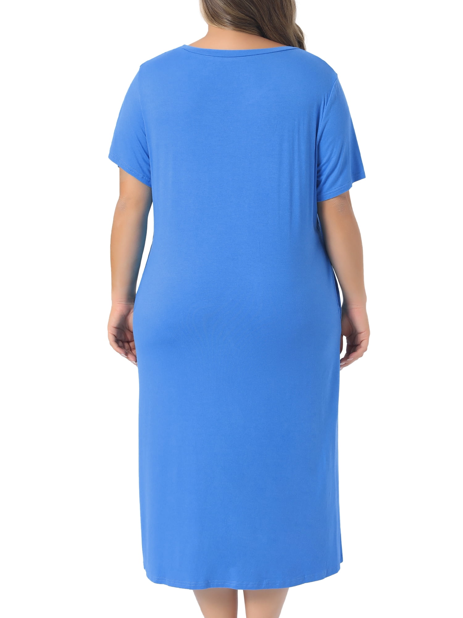 DARING DIVA Women's Plus Size Cute Cat Print Pockets Nightgown 1X Blue
