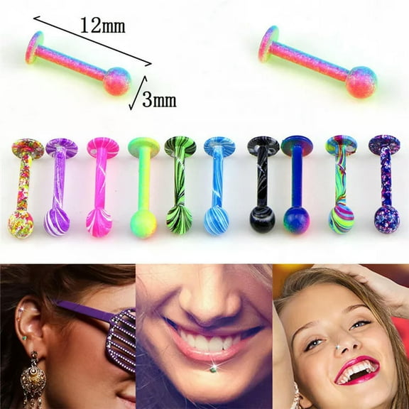 HOOUN 10Pcs 16G Stainless Steel Tragus Ball Lip Labret Ring Bar Piercing JewelU-lq@